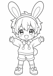 Kawaii Anime Boy Wearing Bunny Ears coloring page
