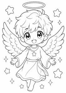 Kawaii Anime Boy with Angel Wings coloring page