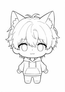 Kawaii Anime Boy with Fluffy Fox Ears coloring page