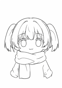 Kawaii Anime Girl Wearing a Winter Scarf coloring page