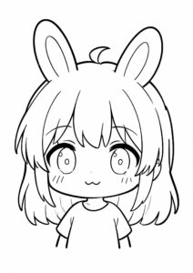 Kawaii Anime Girl Wearing Bunny Ears coloring page