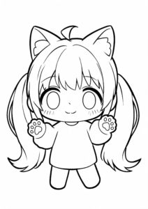 Kawaii Anime Girl Wearing Cat Ears coloring page
