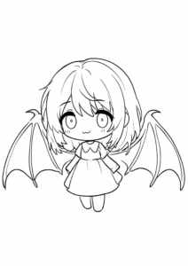 Kawaii Anime Girl with Dragon Wings coloring page