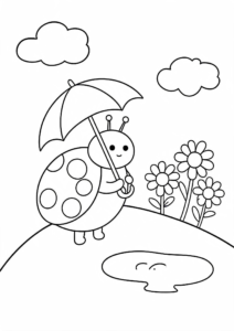 Ladybug Holding a Tiny Umbrella Doodle Card coloring page