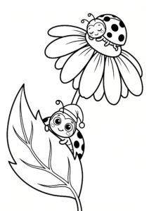 Ladybug Sleeping on a Daisy Printable Coloring Sheet coloring page