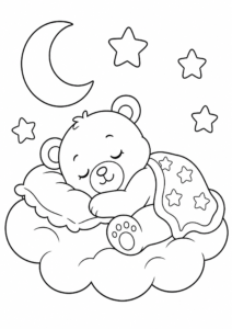 Little Bear Sleeping on a Cloud Coloring Page coloring page