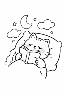 Little Cat Reading a Storybook Printable Coloring Sheet coloring page