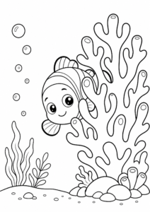 Little Clownfish Hiding in Coral Doodle Card coloring page