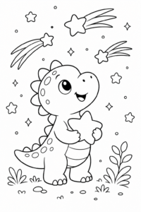 Little Dinosaur Watching Falling Stars Coloring Page coloring page