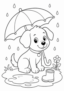 Little Dog Sitting Under an Umbrella Printable Coloring Sheet coloring page