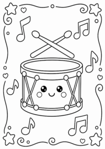 Little Drum with Music Notes Coloring Page coloring page