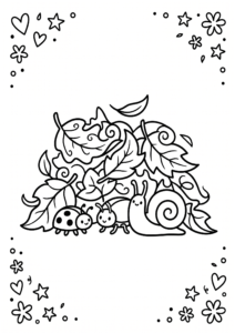 Little Insect Friends Under Falling Leaves Printable Card coloring page