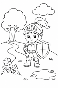Little Knight Holding a Shield Coloring Sheet coloring page