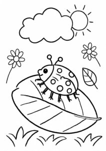 Little Ladybug Walking on a Leaf Printable Card coloring page