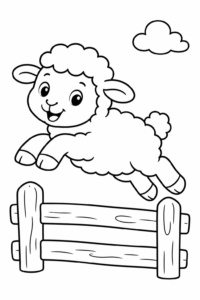 Little Lamb Jumping Over a Fence Coloring Sheet coloring page