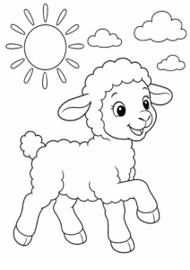 Little Lamb Walking Under Spring Sunshine Doodle Card coloring page