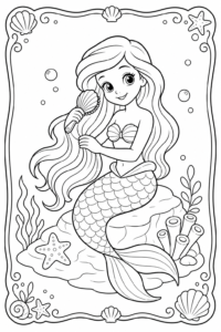 Little Mermaid Brushing Her Long Hair Coloring Page coloring page