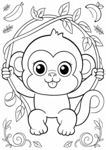 Little Monkey Swinging on a Vine Coloring Page coloring page