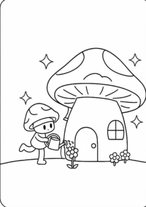 Little Mushroom House in the Forest Coloring Page coloring page