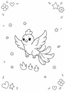 Little Phoenix Flying Above Tiny Flames Printable Card coloring page
