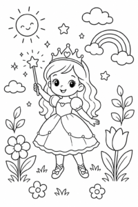 Little Princess Holding a Magic Wand Printable Card coloring page