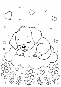Little Puppy Sleeping on a Cloud Printable Coloring Sheet coloring page