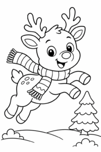 Little Reindeer Wearing a Christmas Scarf Printable Card coloring page