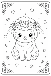 Little Sheep Wearing a Flower Crown Printable Card coloring page