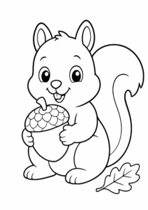 Little Squirrel Holding an Acorn Printable Coloring Sheet coloring page