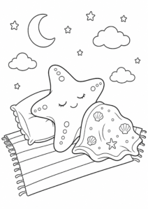 Little Starfish Sitting on a Beach Towel Doodle Card coloring page
