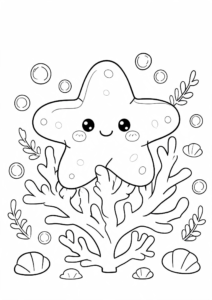 Little Starfish Sitting on Coral Coloring Page coloring page