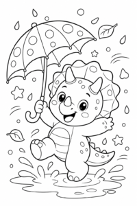 Little Triceratops Holding an Umbrella Coloring Sheet coloring page