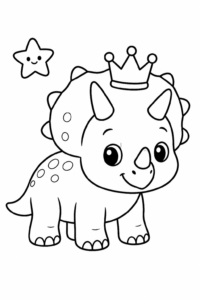 Little Triceratops Wearing a Tiny Crown Doodle Card coloring page