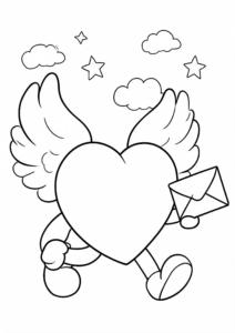 Little Valentine Heart with Wings Coloring Page coloring page