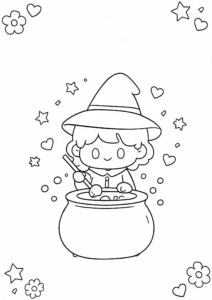Little Wizard Mixing a Potion Doodle Card coloring page