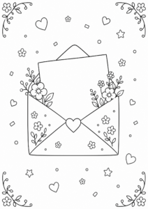 Love Letter with Tiny Flowers Printable Coloring Sheet coloring page