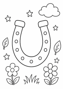 Lucky Horseshoe with Tiny Stars Doodle Page coloring page
