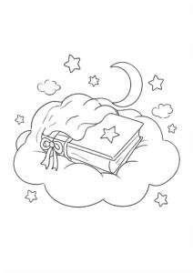 Magic Book Floating with Stars Coloring Page coloring page