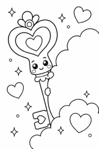 Magic Key with Heart Shaped Bow Coloring Page coloring page