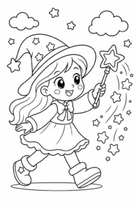 Magic Wand with Falling Stars Printable Coloring Sheet coloring page
