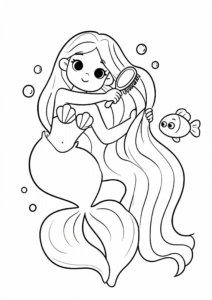 Mermaid Brushing Her Long Hair Printable Card coloring page