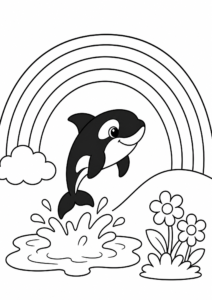 Orca Jumping Under a Rainbow Printable Card coloring page