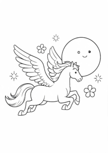 Pegasus Flying Beside the Moon Doodle Page coloring page