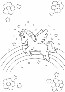 Pegasus Jumping Over a Rainbow Printable Coloring Sheet coloring page