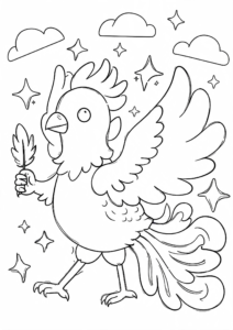 Phoenix Feather with Sparkles Coloring Card coloring page