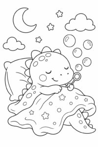 Playful Dinosaur Playing with Bubbles Printable Coloring Sheet coloring page
