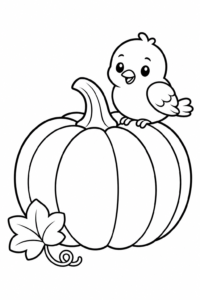 Pumpkin Patch with Friendly Birds Coloring Page coloring page