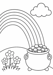 Rainbow Ending in a Pot of Gold Printable Coloring Sheet coloring page