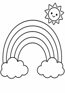 Rainbow with Fluffy Clouds Coloring Page coloring page