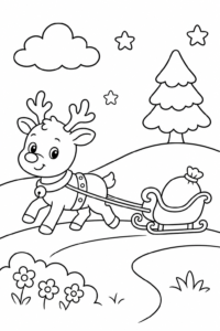 Reindeer Pulling a Tiny Sleigh Coloring Sheet coloring page